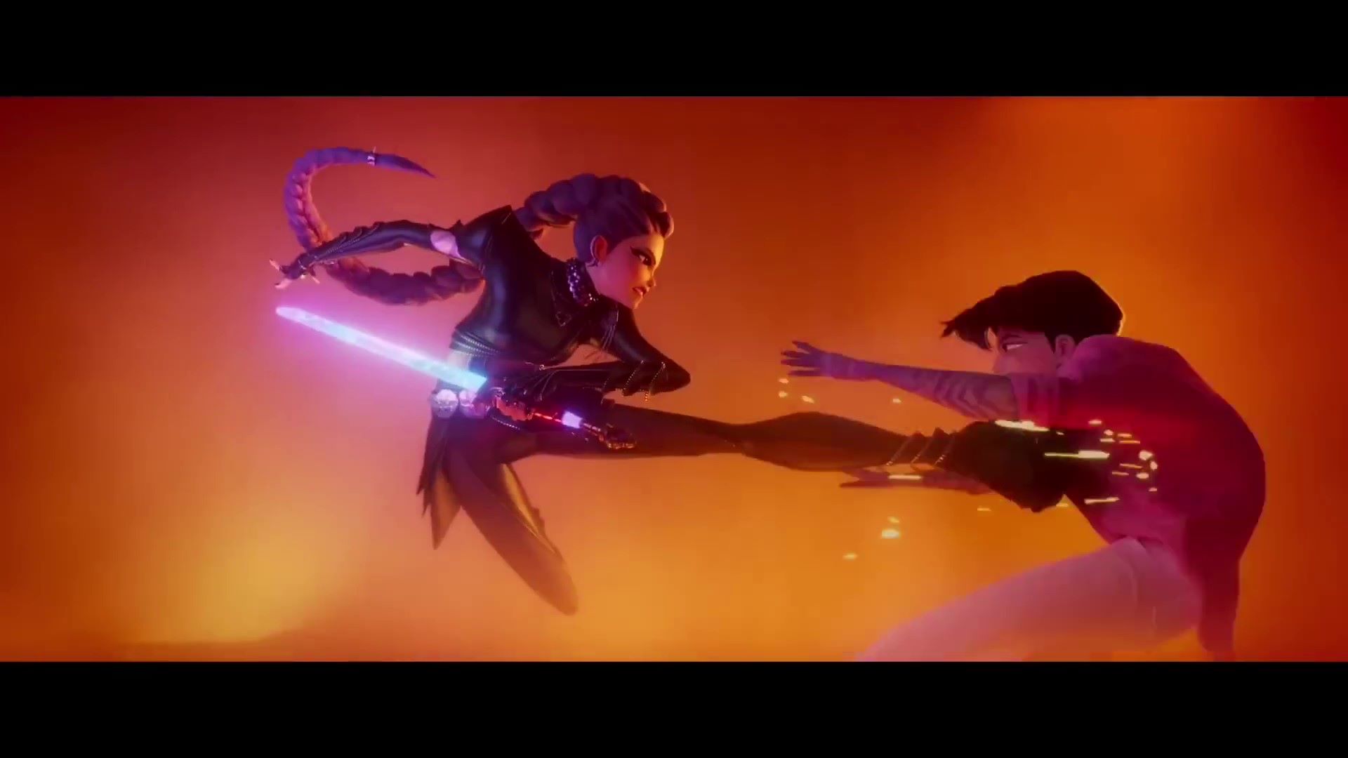 Rumi flew over and kicked Juni away with his long legs