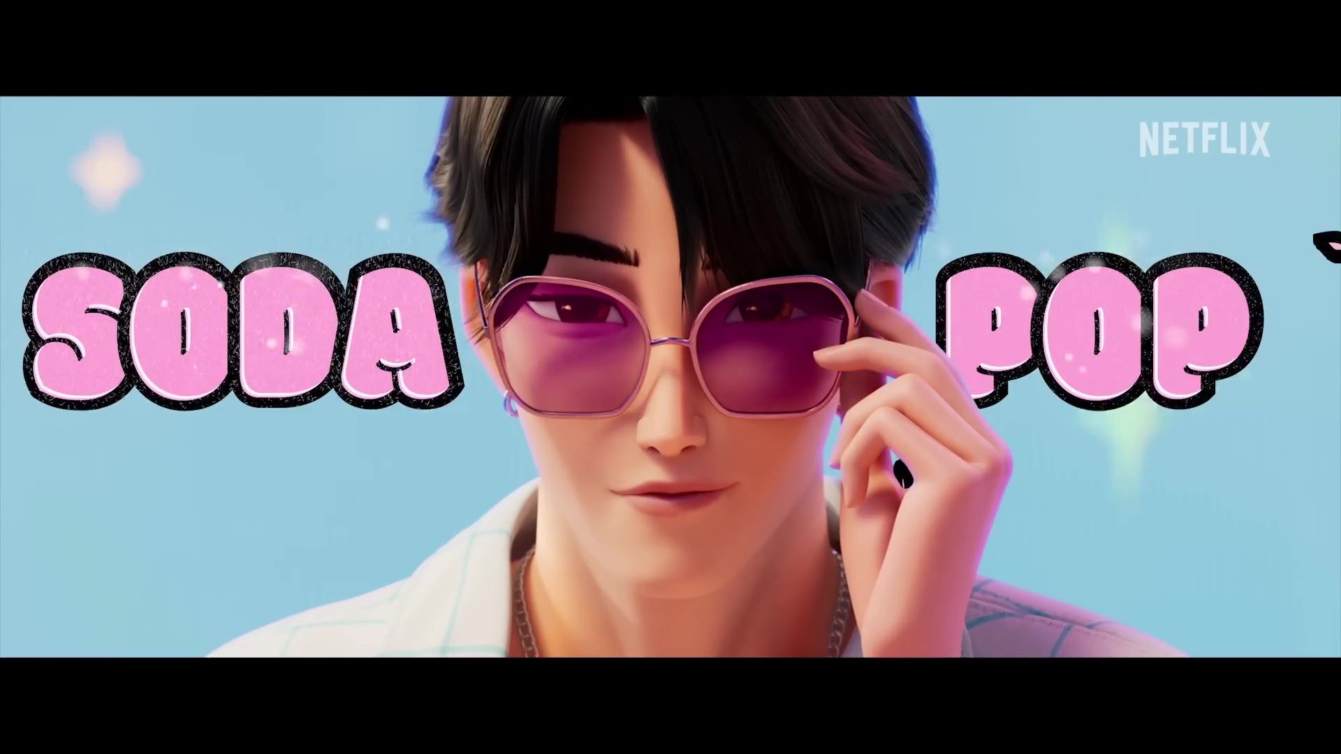 jinu wearing pink glasses showing soda pop